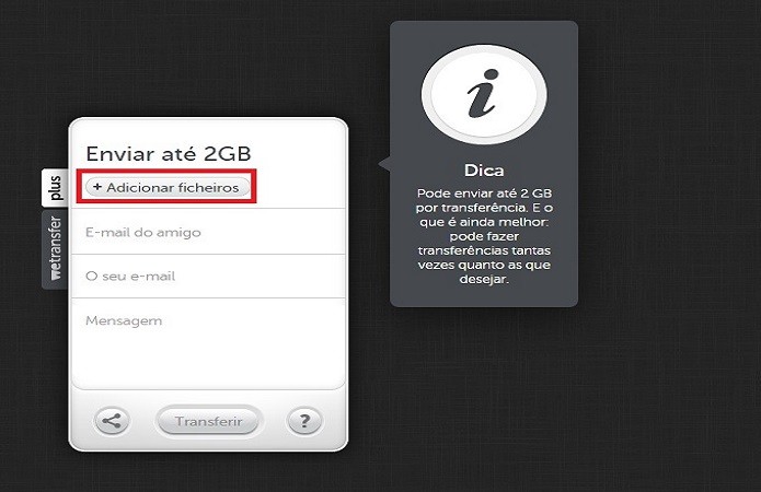 print wetransfer como adicionar ficheiros