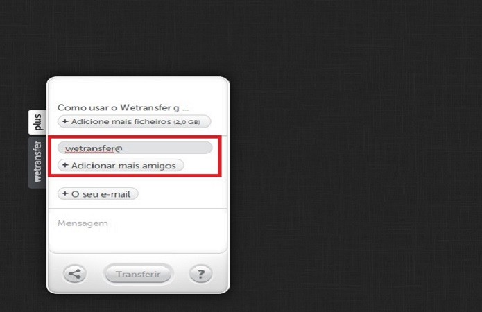 print wetransfer como adicionar ficheiros